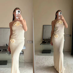 Women's Solid Color Knitted Crocheted Beach Bikini Swimsuit Blouse Sun-proof Set