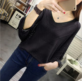 Hollow-out Short-sleeved Loose Knitted Shirt V-neck
