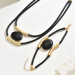 14K Gold Plated Golden Elegance Black And Gold Statement Jewelry Set