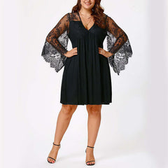 Large Size Women's Patchwork Lace Long Sleeve Dress