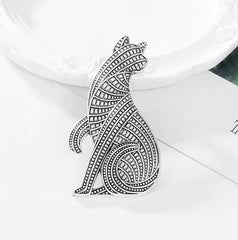 Cute Cat Brooch With Ancient Animals
