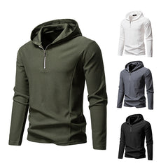 Half Zipper Design Casual Long Sleeve Solid Color Hooded T-shirt