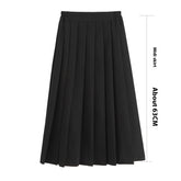 A- Line Plus Size Elastic Waist Black Mid-length Pleated Skirt
