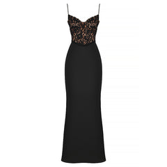 Lace High Waist Long Dress Deep V Strap Fishtail Gown