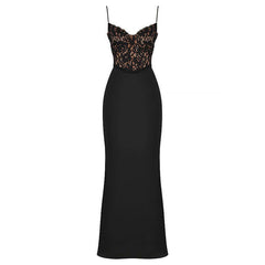 Lace High Waist Long Dress Deep V Strap Fishtail Gown