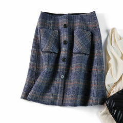 Vintage Plaid Double Faced Women's Woolen Skirt