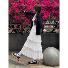 New High Waist White Lace Chiffon Skirt