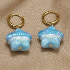 Lxalry 18K Gold Plated Stainless Steel Star Pendant Necklace & Earrings Set - Cute Iridescent Blue Charm, Waterproof, Hypoallergenic, Ideal Gift For Birthday, Summer, Girls, Daily Wear & Parties