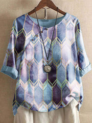 Round Neck Short Sleeve Printed Loose Bottoming Shirt