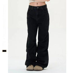 High Waist American Retro Loose Black Jeans For Women