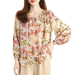 Real Shot French Style Vintage Floral Nine-quarter Sleeve Shirt For Women