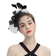 Bride Veil Hair Bow Top Hat Headdress Flower Cover Face Mesh Head