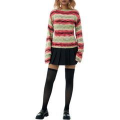 Autumn And Winter Women's Pullover Stripe Round Sweater Loose Plus Size Rainbow Sweater