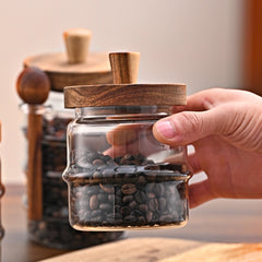 Glass storage jar with spoon – coffee bean loose tea storage use