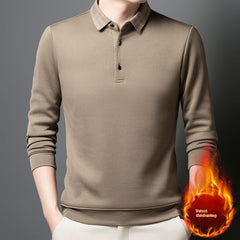 Autumn And Winter New Men's Fleece T-shirt Lapel Loose, Simple And All-matching