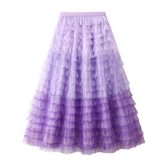 Gradient Color Net Yarn Cake Skirt Multi-level Swing