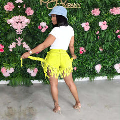 Special High Waist Worn-out Fringed Retro Denim Shorts