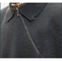 Ice-feeling Slim-fit Knitted Polo Shirt Oblique Zipper