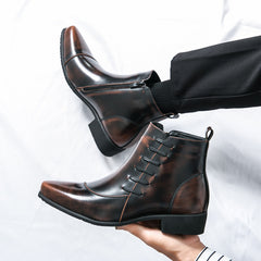British Martin boots for men – brown PU leather Chelsea ankle boots front view