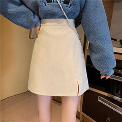 Pattern Corduroy Female Retro High Waist A-Line Skirts Womens Mini