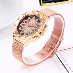 Explosion models watch women's foreign trade to run creative flower tray ladies casual metal mesh with women's watch quartz watch