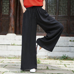 Cotton And Linen National Style Light Retro Wide-leg Pants For Women