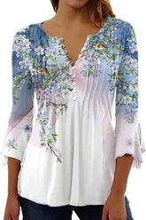 Women's Single-breasted Fashion V-neck Half-sleeve Top