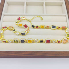 Personalized Color Rectangular Zircon Alloy Chain