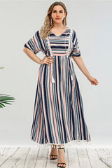 Retro Striped Waist Loose Large Size Dress