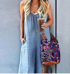 Suspender Jeans Loose Wide Leg Rompers