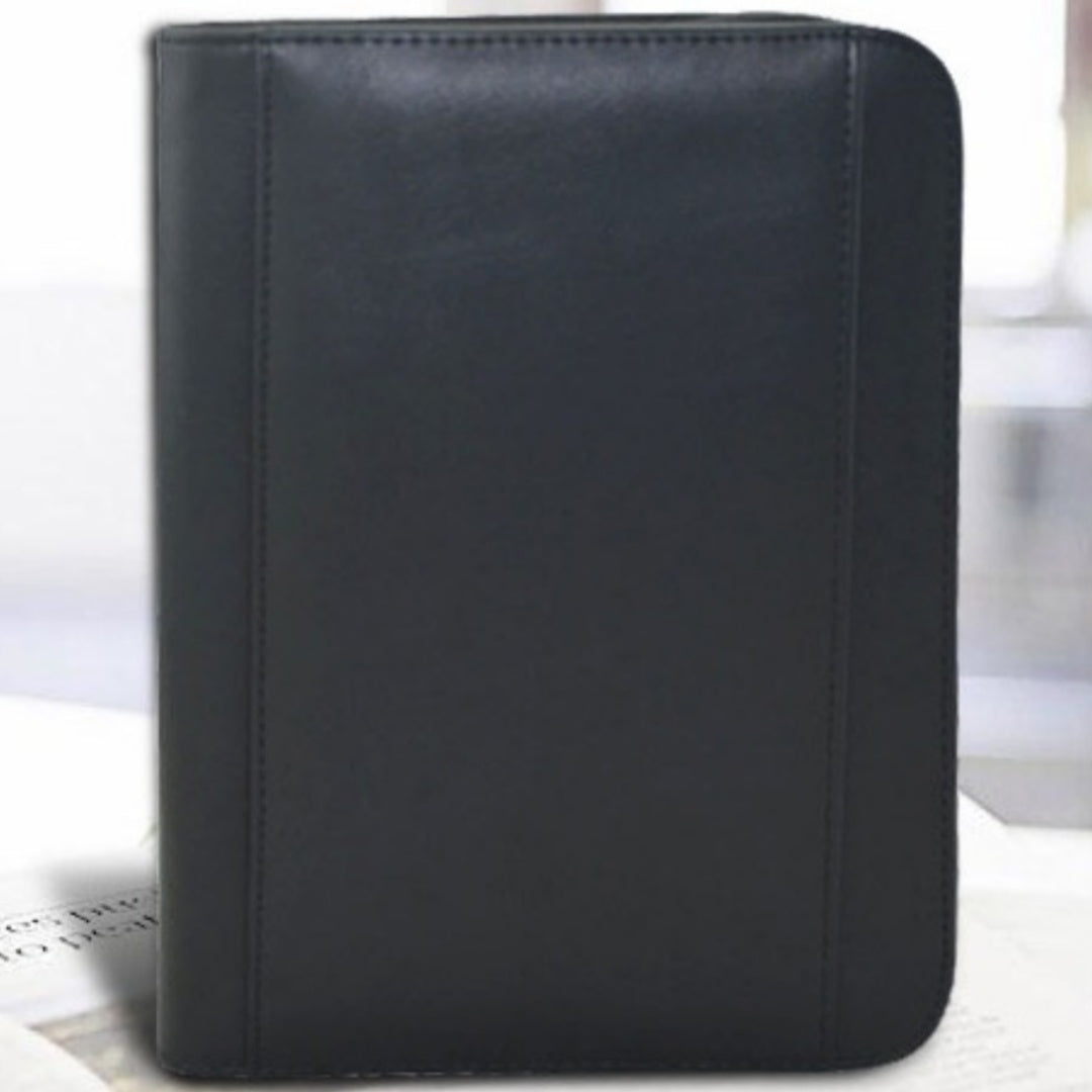 A5 leather folder organizer with calculator – PU zipper bag front view
