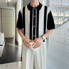 Men's Striped Color Blocking POLO Sweater