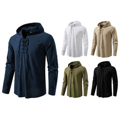 New Medieval Pirate Drawstring Men's Cotton Linen Long Sleeve