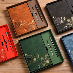 Vintage A5 notebook gift box set – ink black deep blue color options