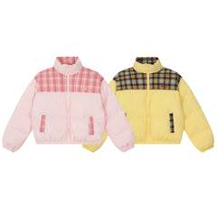 Sweet Girl Plaid Stitching High Quality Cotton Coat Jacket