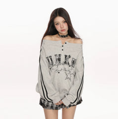 Hot Girl Embroidered Letter Sweater Women's Spring And Autumn Idle Style Fake Two Pieces