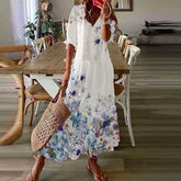 Long Sleeve Loose Bohemian Printed V-neck Maxi Dress