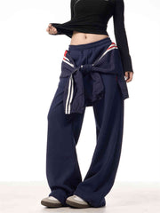 Strap Design Fleece-lined Track Sweatpants