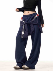 Strap Design Fleece-lined Track Sweatpants