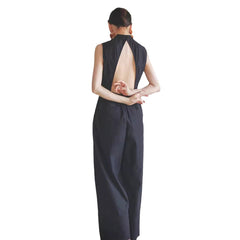 Fashionable Backless Elastic Jumpsuit Loose Trousers