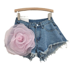 Women's Three-dimensional Flower Denim Shorts