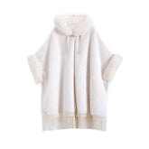 Buckle Hooded Cheongsam Hanfu Twill Rabbit Fur Shawl Cloak
