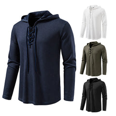 Drawstring Design Men's Hooded Long Sleeve T-shirt