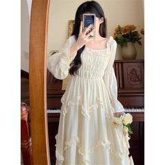Spring And Autumn Waist Slimming Gentle Long Dress