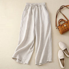 Retro Cotton And Linen Cropped Wide-leg Pants Women