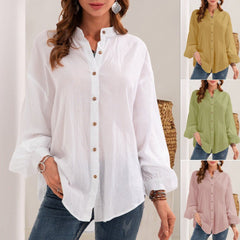 Large Size Long-sleeved Cotton And Linen White Shirt Student Retro Women's Clothing
