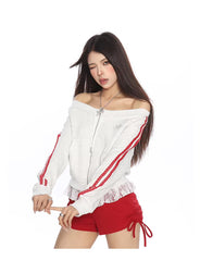 Women's Contrasting Color Design Short One Shoulder Sweatshirt