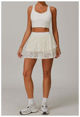 Lace Nude Feel Yoga Skirts Mesh Breathable Exercise Skirt