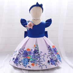 New Forged Print Princess Dress With Headband