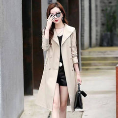 Leather Coat Women's Windbreaker Women's Thin Casual styled in light beige with oversized collar and sleek design.
